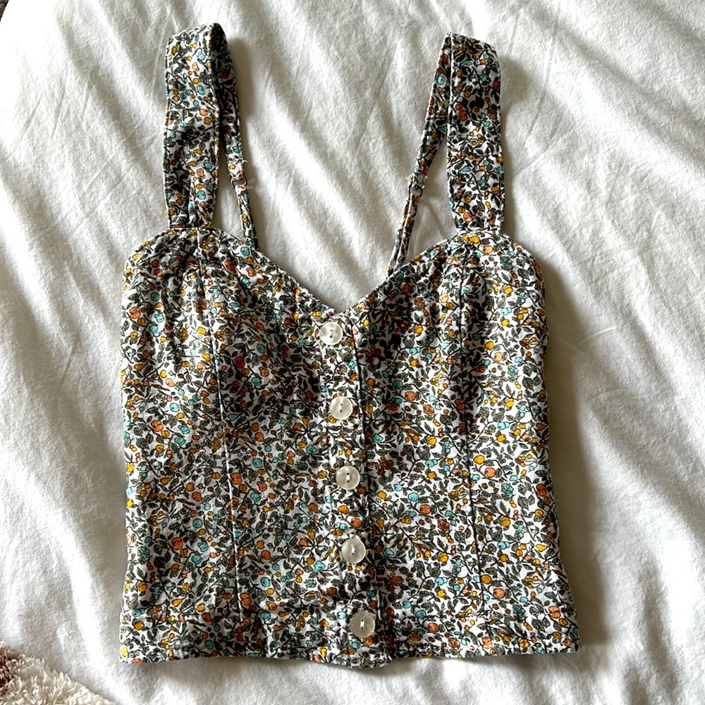 NWOT Abercrombie Linen Corset Button Up Crop Tank